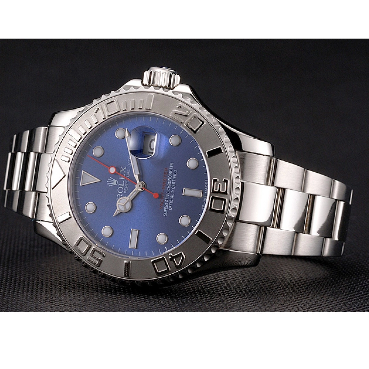 AAA Replica Watches Yacht-Master Dial Stainless Blue Case And Steel Bracelet Rolex 0714